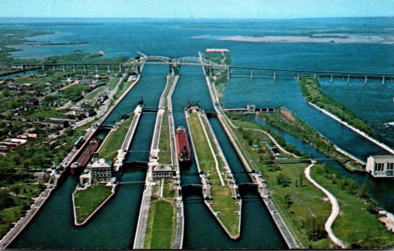 Michigan Sault Ste Marie Aerial View Of The Soo Locks