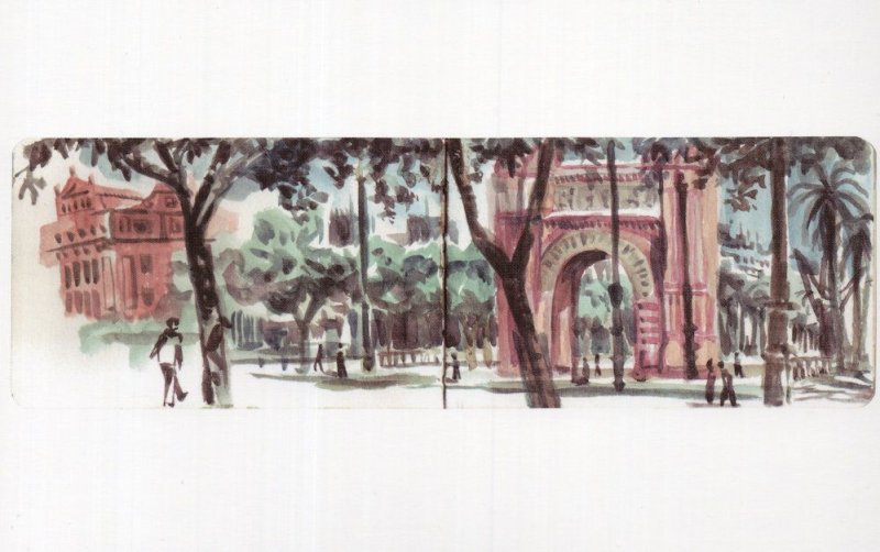 Arc De Triomphe Triomf Barcelona Spain Sketch Painting Postcard