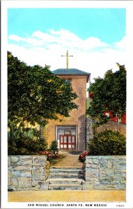 USA San Miguel Church Santa Fe New Mexico Linen Postcard C026