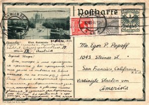 CONTINENTAL SIZE AUSTRIA POSTAL CARD (UPRATED) MAILED 1934 VIENNA TO AMERIKA
