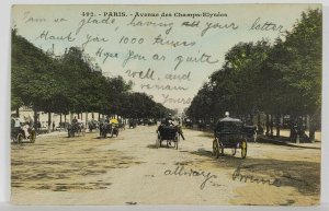 France Paris Avenue des Champs-Elysees 1905 to W Hampstead London Postcard R11