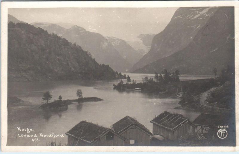 RPPC LOVAND, NORDFJORD   View of FIORDS, WATER, HOUSES    c1910s    Postcard 