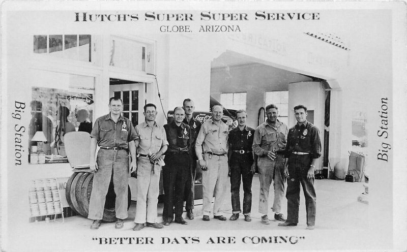 Hutch's Super Service (Gas Station), Globe AZ Real Photo Postcard