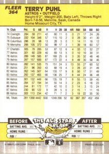 1989 Fleer Baseball Card Terry Puhl Outfield Houston Astros sun0685
