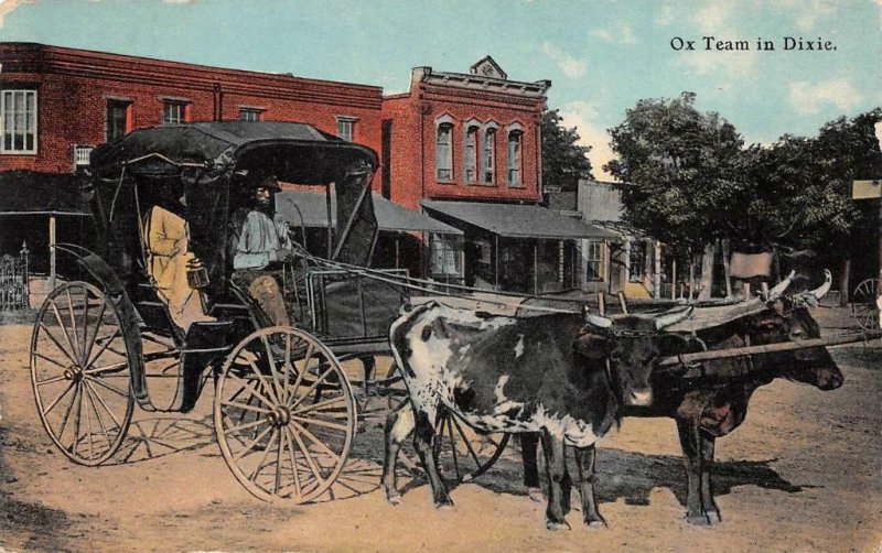 OX TEAM IN DIXIE BLACK AMERICANA POSTCARD (c. 1910)