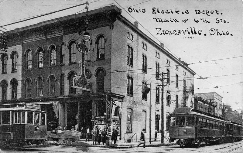 Zanesville Ohio~Main @ 6th Street~Ohio Electric Depot~Trolleys~1910 CU Williams  