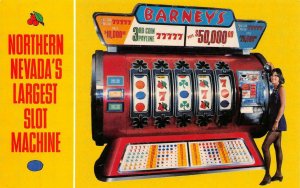 Northern Nevada's LARGEST SLOT MACHINE Barney's Casino TAHOE Vintage Postcard