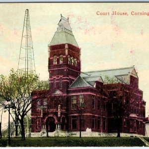 c1910s Corning, IA Adams County Court House Windmill Pole? Gov't Postcard A115