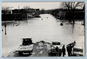 Pierre South Dakota SD Postcard RPPC Photo Flood Scene Boat Red Owl c1950's