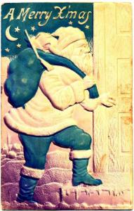 Highly Embossed Santa at the Door Christmas - 1908
