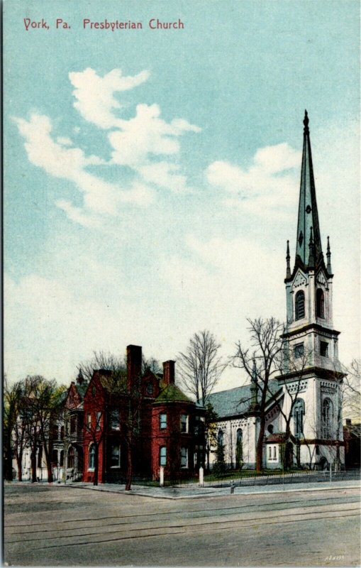 Postcard PA York Presbyterian Church Streetcar Tracks ~1910 F31