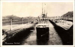 Panama Canal Ship in Lock Steamer Real Photo RPPC Vintage Postcard