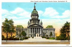 Illinois Springfiield State Capitol Building and Abraham Lincoln Statue Curteich