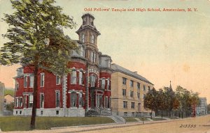 Odd Fellows Temple And High School Amsterdam, New York USA Writing on Back 