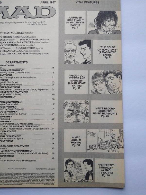 MAD Magazine April 1987 # 270 Bruce Springsteen Color Of Money Perfect Strangers