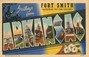 1948  Greetings from Fort Smith Arkansas Linen Large Letter Postcard