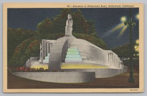 Hollywood California~Entrance Of Bowl At Night~Vintage Postcard