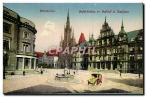 Old Postcard Wiesbaden Schlossplatz m u Schloss Rathaus
