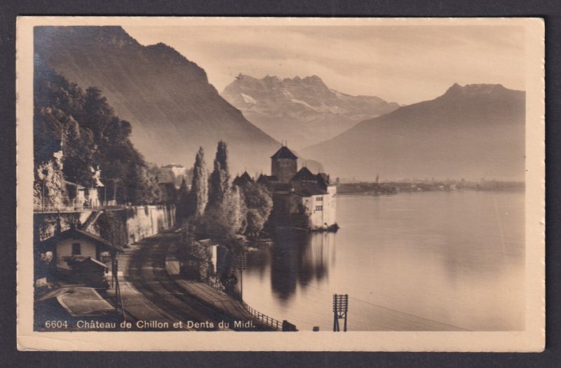 Chillon Castle & Dents du Midi Switzerland Postcard, Lake Geneva 1912