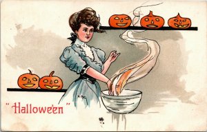 Vintage Postcard Halloween A/S HB Griggs Beautiful Woman Baking JOLs 1910 R1