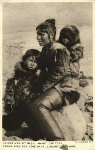 denmark, GREENLAND GRØNLAND, Cape York, Inuit Woman and Children (1931) Postcard