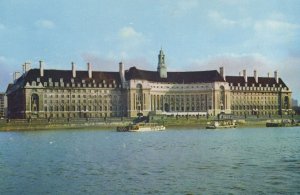 Boats By County Hall Greater London Council 1970s Postcard