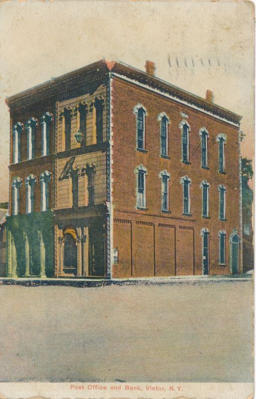 Victor, Ontario County NY, New York - Post Office and Bank - pm 1909 - DB