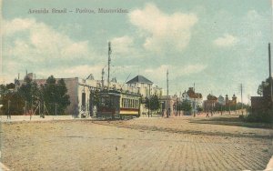 Uruguay Montevideo Pocitos Avenida Brasil tramway old postcard 