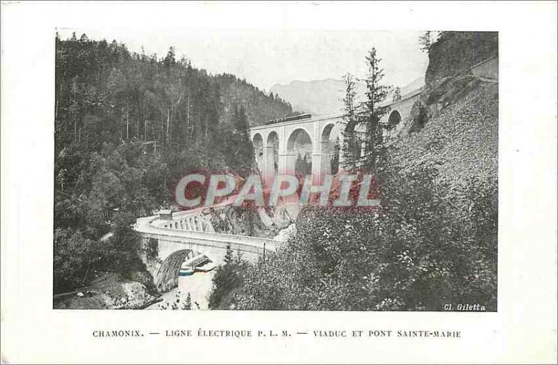 Old Postcard Chamonix power line viaduct and bridge St. Mary