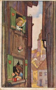 Kids Playing Give A Letter To Neighbour Girl Vintage Postcard 03.56