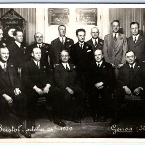 Oct 1929 Genoa, Italy Gentlemen RPPC @ Hotel Bristol Real Photo PC Mob Men A142