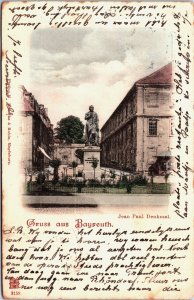 Germany Gruss aus Bayreuth Jean-Paul Denkmal Vintage Postcard C088