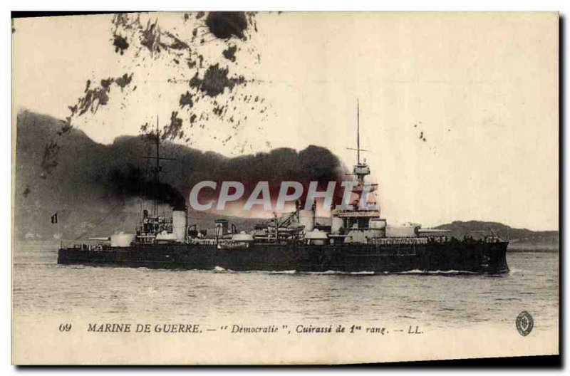 Old Postcard Navy warship war Democracy Breastplate forefront