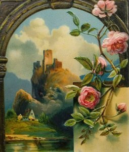 New Years Day Postcard Castle On The Hill Pink Roses Embossed Germany Series 150