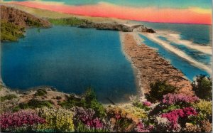 Vtg 1930's Along The Coast Of California CA Linen Hand Colored Postcard