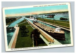 Vintage 1920's Postcard Ore Freighters in the Locks Soo Michigan