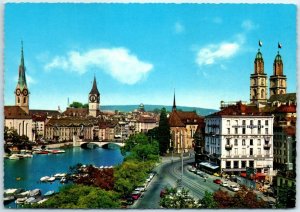 M-7945 Blick Auf Limmat Fraumunter St Peter Wasserkirche Und Grobmunster Zürich