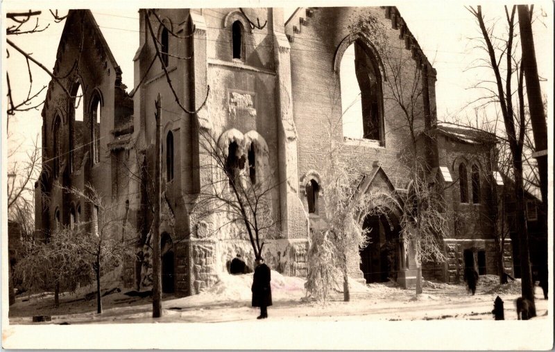 RPPC Postcard NS Halifax Man by First Baptist Church After Fire March 1942 K71 