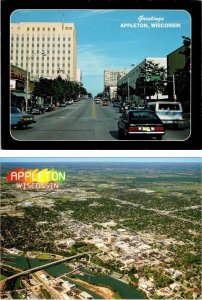 2~4X6 Postcards  Appleton, WI Wisconsin  COLLEGE AVE STREET SCENE & AERIAL VIEW