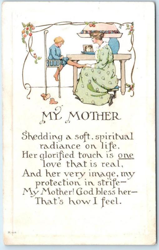 Arts and Crafts Style   MY MOTHER  Verse  Embossed  ca 1910s   Postcard