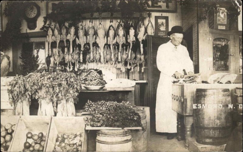 Esmond North Dakota ND Butcher Grocery Store Interior Real Photo c1910