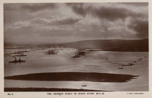 The German Military Fleet In Scapa Flow Scuttling WW1 RPC Postcard