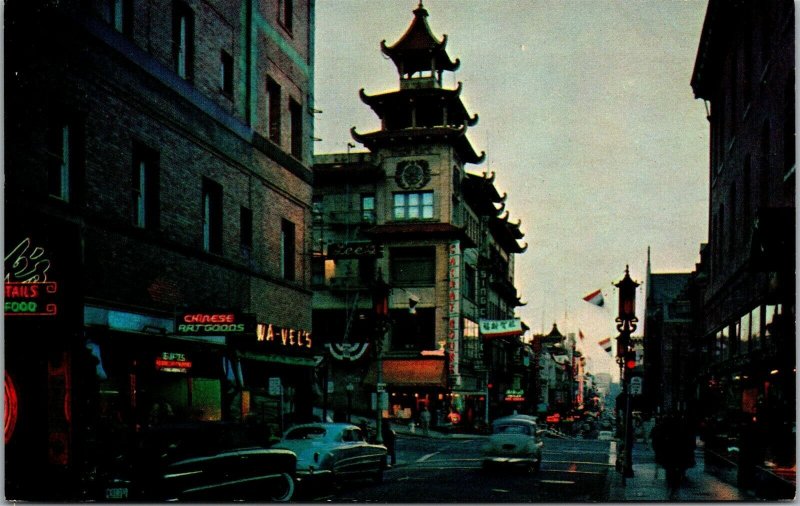 Vtg San Francisco California CA Chinatown at Night Street View 1950s Postcard