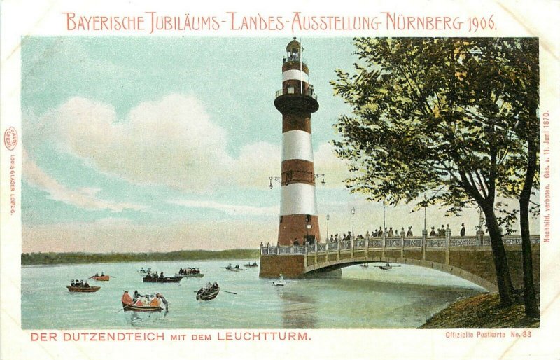 1906 Postcard; Bavarian Jubilee- Landes Exhibition Nürnberg Germany Lighhouse
