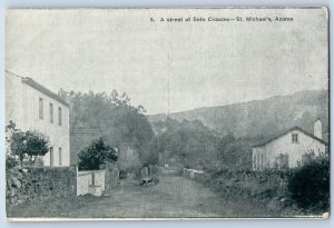 St. Michael's Azores Portugal Postcard A street at Sete Cidades c1910 Antique