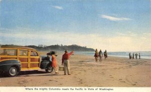 Washington Greetings Columbia River Beach Woody Wagon c1950s Vintage Postcard