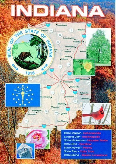 IN: THE STATE OF INDIANA / MAP POSTCARD