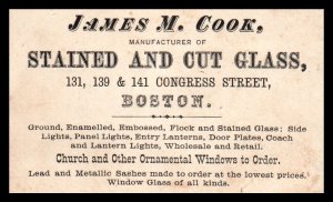 1880s - 1890s James M. Cook Stained & Cut Glass Boston MA Business Card Ad