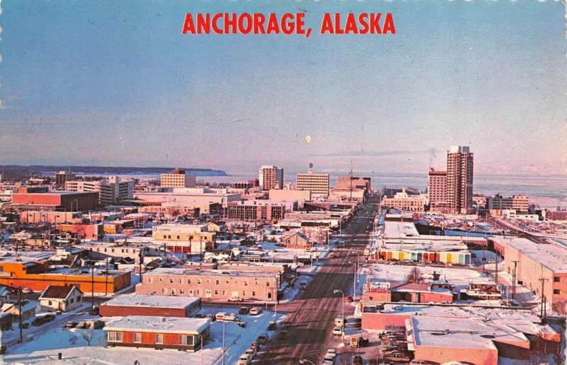 2~4X6 Postcard  Anchorage, AK Alaska BIRD'S EYE VIEW & STREET SCENE~D&D Bar~Cafe
