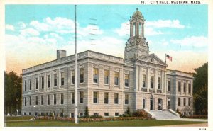 Vintage Postcard 1933 City Hall Building Government Office Waltham Massachusetts
